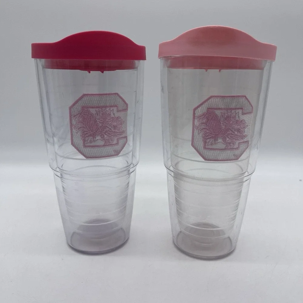 Tervis Tumbler Lot Of 2 Pink 24 oz USC Gamecocks Insulated Drinking Cups w/ Lids